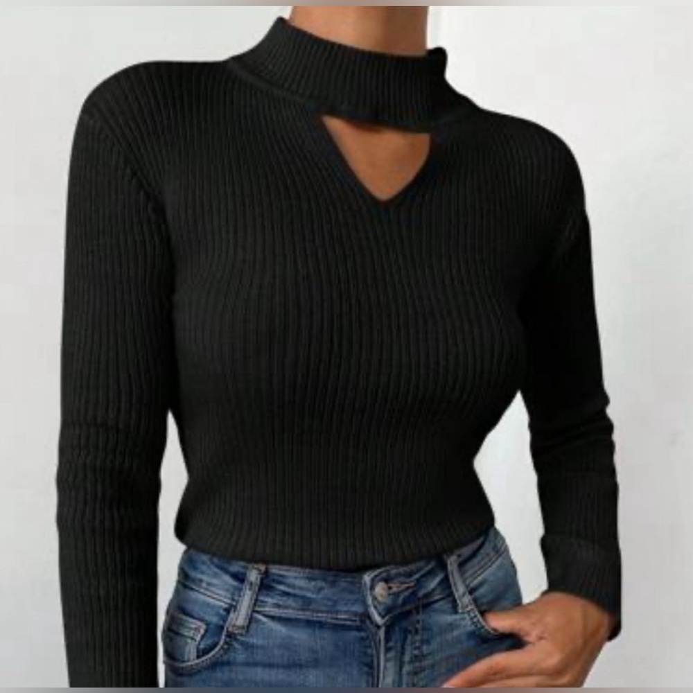 JOHN + JENN Black Ribbed Cutout Sweater